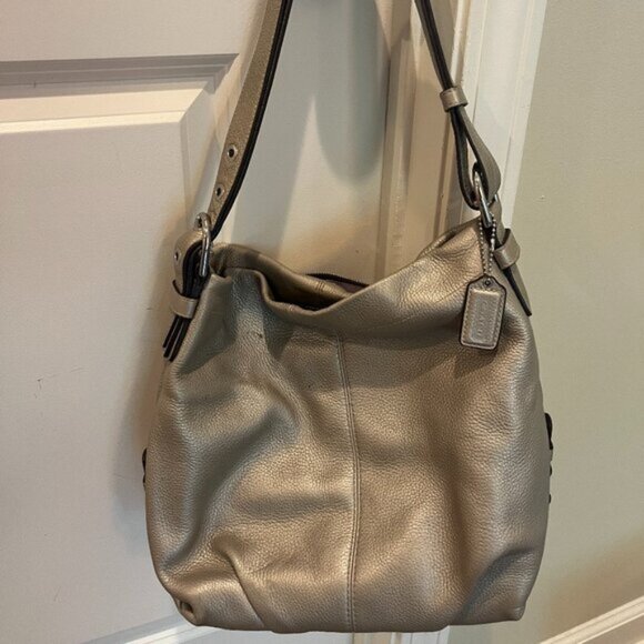 Silver Leather Vintage Coach Shoulder Purse - Picture 2 of 4